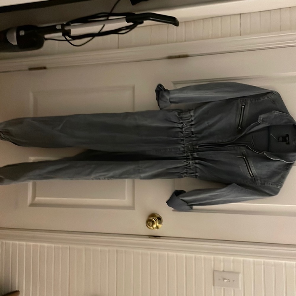 Blue Jean one piece jumpsuit with zipper and elastic waist